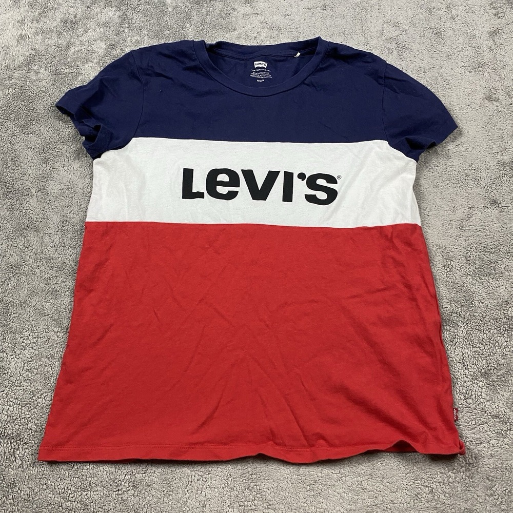 Levis Logo Spellout Mens Size Medium‎ Shirt Red White Blue Color Block